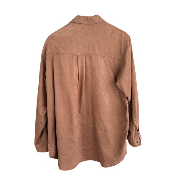 Chicos Vegan Suede Button Up Shirt L 3 Tan Brown Western Top Blouse Vintage - Picture 2 of 4